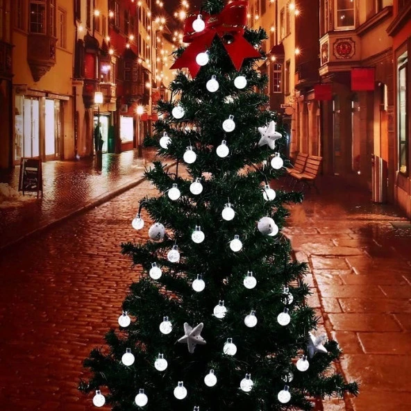 PROFOSYONEL KRİSTAL BEYAZ TOP LED IŞIK SU GEÇİRMEZ DIŞ MEKAN IŞIĞI 5METRE BEYAZ YILBAŞI AĞACI IŞIĞI - 3