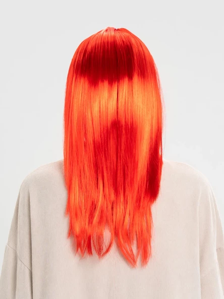 Kırmızı Renk Uzun Düz Parti Peruğu - Resim 2