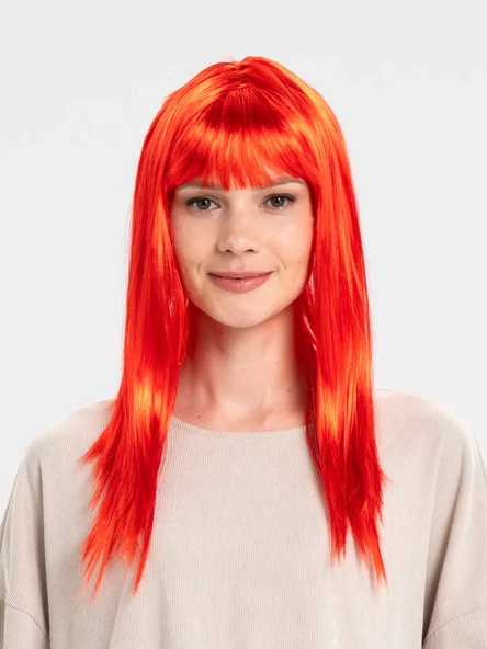 Kırmızı Renk Uzun Düz Parti Peruğu ürün görseli 1
