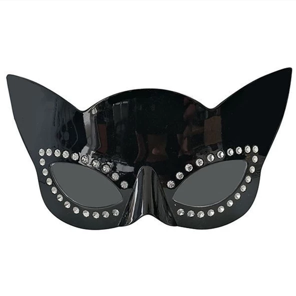 Siyah Renk Siyah Camlı Kedi Şekilli Parti Gözlüğü 20x11 cm - Resim 2