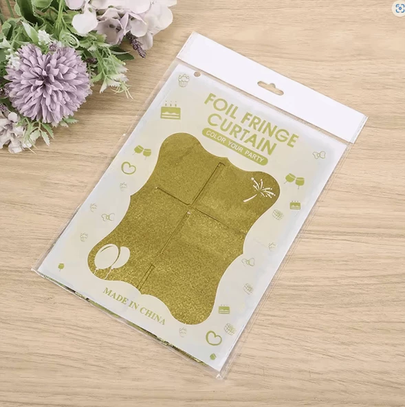 Altın Gold Renk Dikdörtgen Kesim Parlak Sim Görünümlü Fon Perde Dekor 1x2 Metre - Resim 2