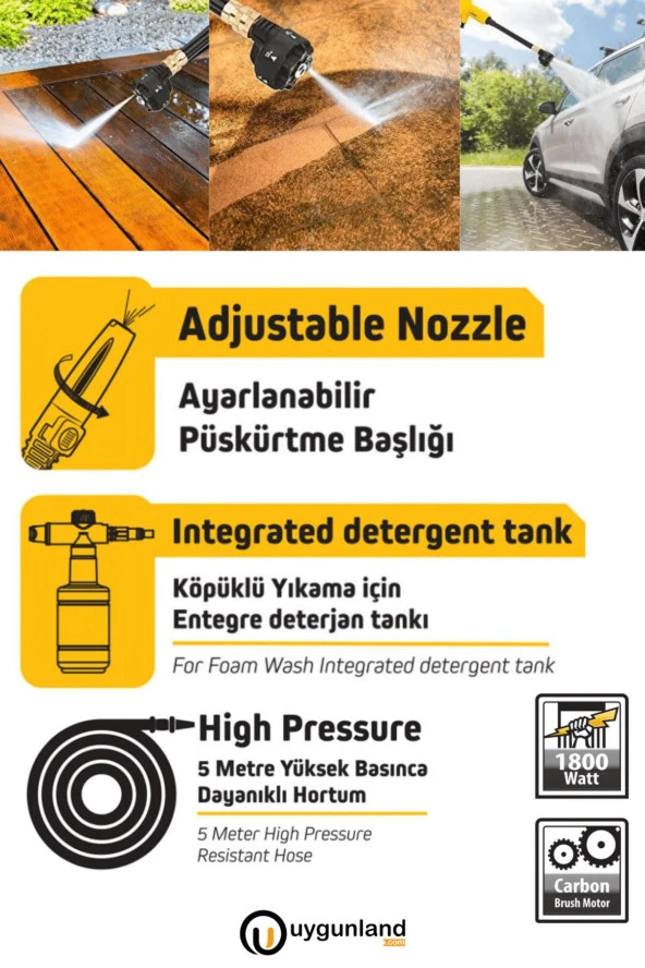 Sgs Plus Profesyonel 150 Bar 1800 Watt Yüksek Basınçlı Bahçe ve Oto Yıkama Makinesi - Yeni - Resim 2