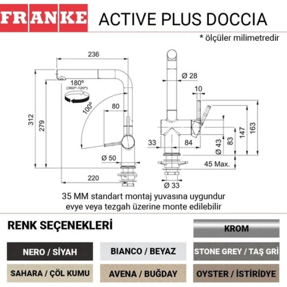 Franke Active Plus Doccia 2.0 Spiralli Armatür Bianco Mutfak Eviye Bataryası - 2