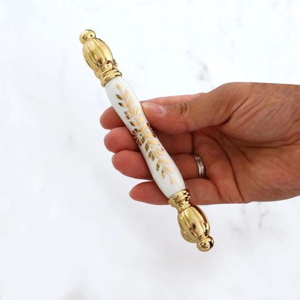 Pepuza Gerçek Porselen Altın Gold 128 mm Mobilya Mutfak Kulp Çekmece Dolap Kulplar Kulpu Kulbu - 3