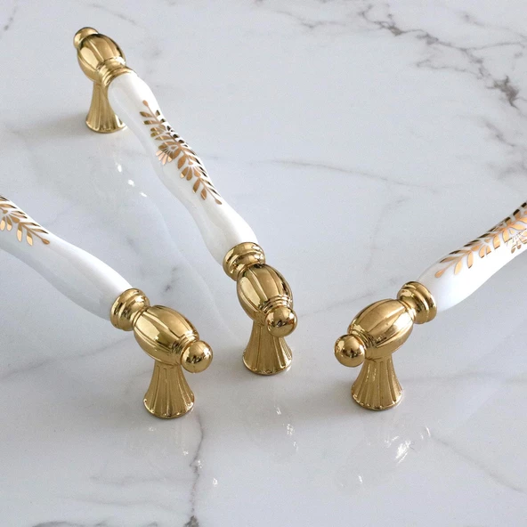 Pepuza Gerçek Porselen Altın Gold 128 mm Mobilya Mutfak Kulp Çekmece Dolap Kulplar Kulpu Kulbu - 6