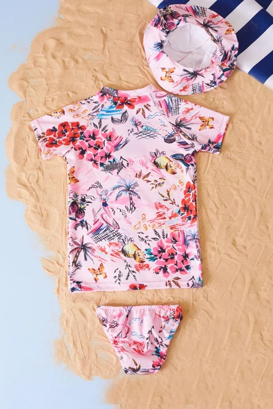 Pembe Şapkalı Kız Çocuk Mayo Takımı 19050 - 5