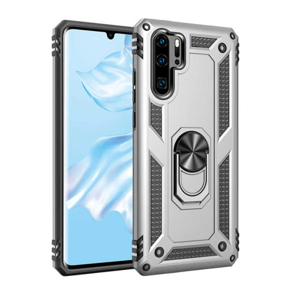 Huawei P30 Pro Kılıf Tank Zırh Yüzüklü Mıknatıslı Standlı Kapak (VEGA)