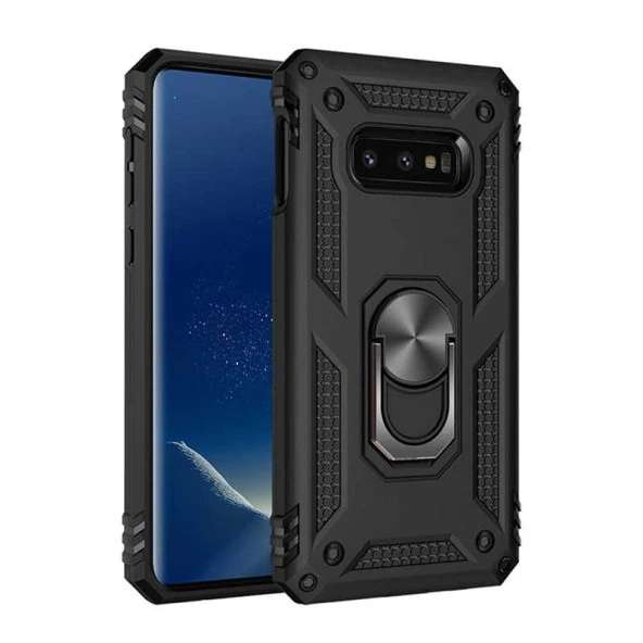 Samsung Galaxy S10E Kılıf Tank Zırh Yüzüklü Mıknatıslı Standlı Kapak (VEGA)