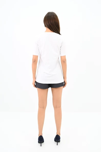 Kadın Bisiklet Yaka Taş Detaylı T-shirt 1749-4-24 - 10