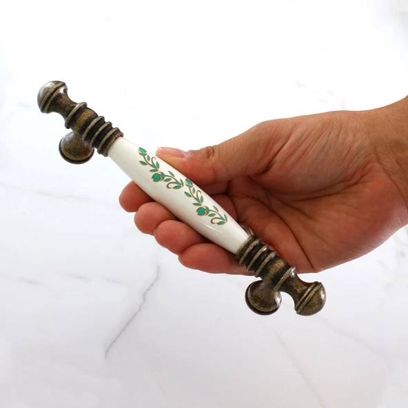 Gordion Gerçek Porselen Eskitme Antik Beyaz 128 mm Mobilya Mutfak Dolabı Dolap Kulpu Kulbu Kulpları - 3