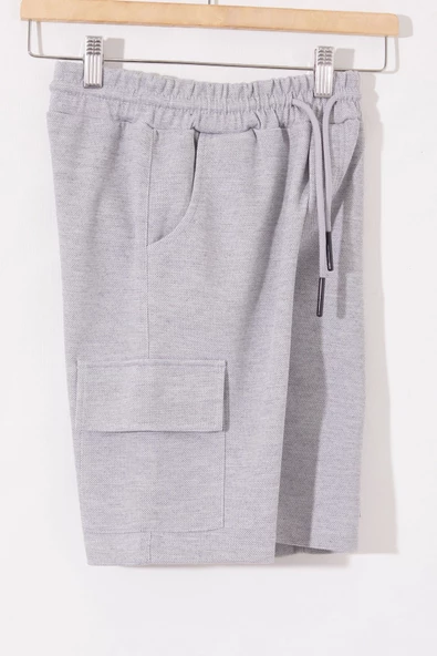 Gri Kargo Cepli Erkek Çocuk Beli Lastikli Şort 18800 - 2