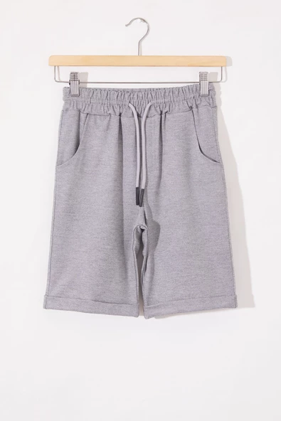 Gri Erkek Çocuk Beli Lastikli Basic Şort 18803