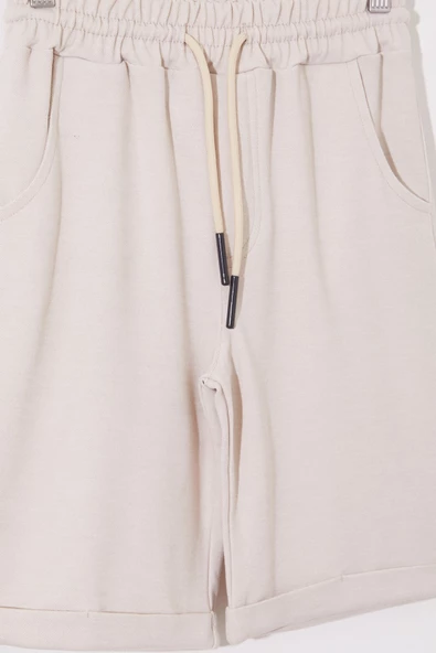 Krem Erkek Çocuk Beli Lastikli Basic Şort 18804 - Resim 2