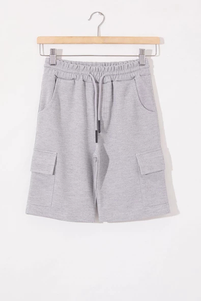 Gri Kargo Cepli Erkek Çocuk Beli Lastikli Şort 18800