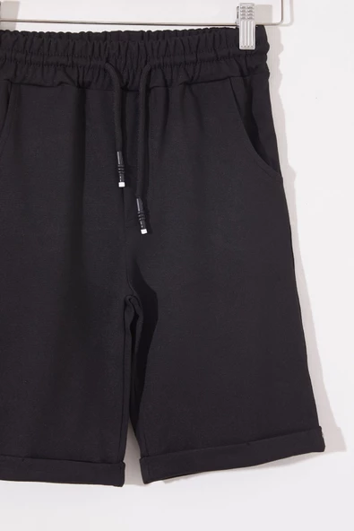 Siyah Erkek Çocuk Beli Lastikli Basic Şort 18802 - 2