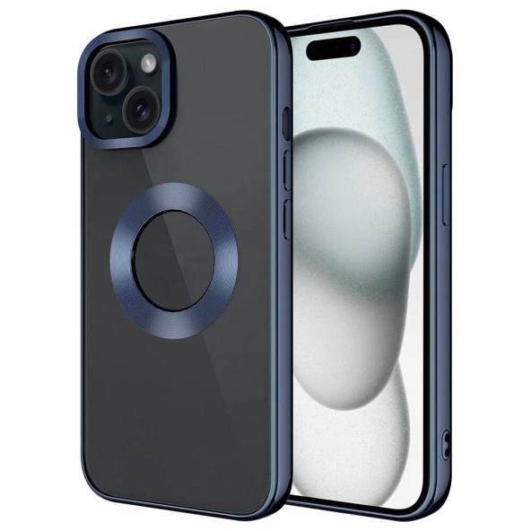 Apple iPhone 15 Plus Kılıf Kamera Lens Korumalı Logo Gösteren Parlak Kenarlı Kapak (TEK-OMEGA)