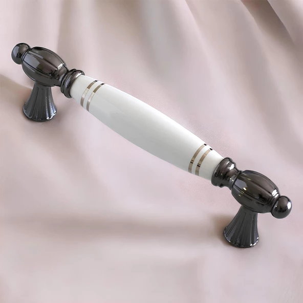 Mira Gerçek Porselen Beyaz Füme Çizgili 128 mm Mobilya Mutfak Kulp Çekmece Dolap Kulplar Kulpu Kulbu - Resim 8