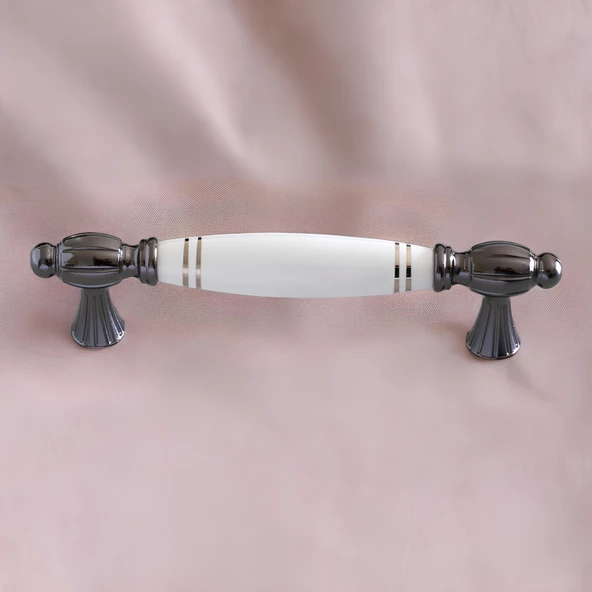 Mira Gerçek Porselen Beyaz Füme Çizgili 128 mm Mobilya Mutfak Kulp Çekmece Dolap Kulplar Kulpu Kulbu - Resim 4