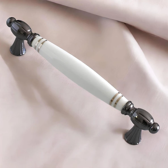 Mira Gerçek Porselen Beyaz Füme Çizgili 160 mm Mobilya Mutfak Kulp Çekmece Dolap Kulplar Kulpu Kulbu - 8