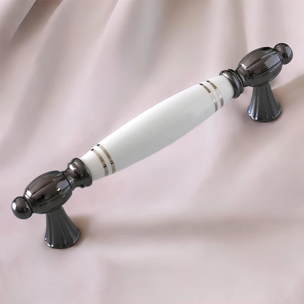 Mira Gerçek Porselen Beyaz Füme Çizgili 128 mm Mobilya Mutfak Kulp Çekmece Dolap Kulplar Kulpu Kulbu - Resim 7