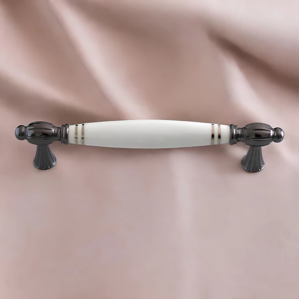 Mira Gerçek Porselen Beyaz Füme Çizgili 160 mm Mobilya Mutfak Kulp Çekmece Dolap Kulplar Kulpu Kulbu - 4