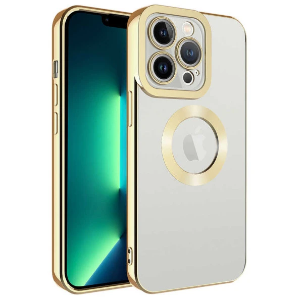 Apple  iPhone 13 Pro Max Kılıf Kamera Lens Korumalı Logo Gösteren Parlak Kenarlı Kapak (OMEGA)