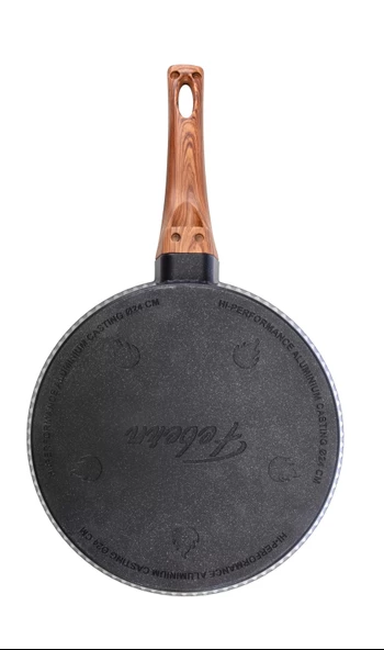 24 cm Febern Premium Bio Granit Alüminyum Döküm Nisch Tava (Siyah-Koyu Ahşap Kulp) - 2