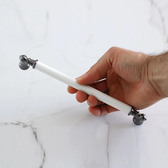 Amos Gerçek Porselen Beyaz Füme 192 mm Mobilya Mutfak Kulp Çekmece Dolap Kulplar Kulpu Kulbu - 3
