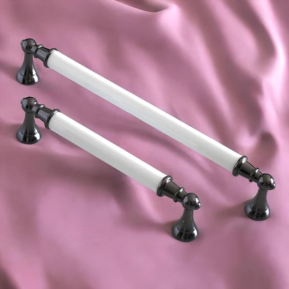 Amos Gerçek Porselen Beyaz Füme 128 mm Mobilya Mutfak Kulp Çekmece Dolap Kulplar Kulpu Kulbu - Resim 4