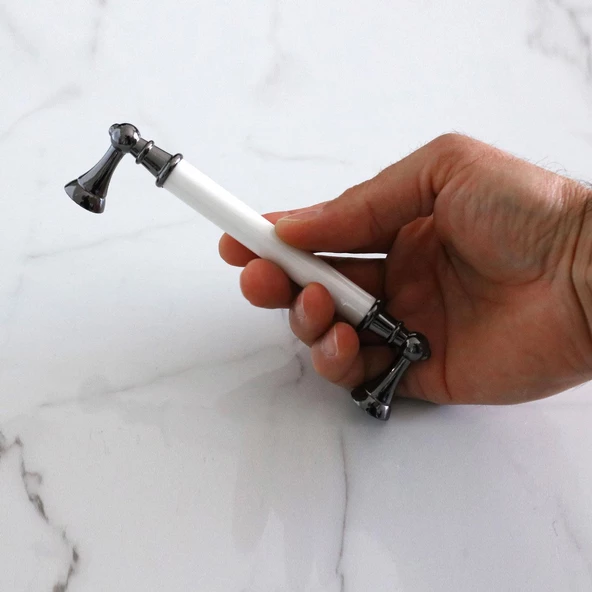 Amos Gerçek Porselen Beyaz Füme 128 mm Mobilya Mutfak Kulp Çekmece Dolap Kulplar Kulpu Kulbu - Resim 3