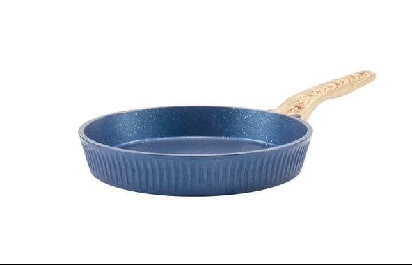 26 cm Febern Premium Bio Granit Alüminyum Döküm Nisch Tava (Klasik Mavi-Açık Ahşap Kulp) - 3