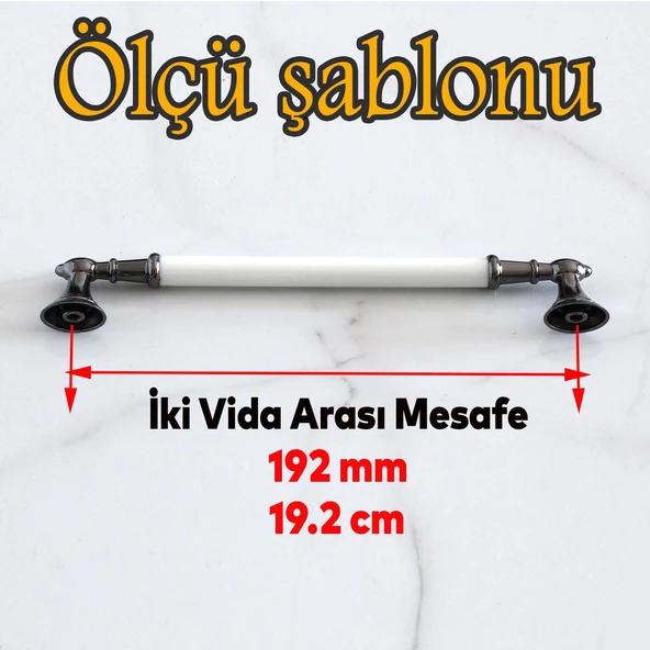 Amos Gerçek Porselen Beyaz Füme 192 mm Mobilya Mutfak Kulp Çekmece Dolap Kulplar Kulpu Kulbu - 2