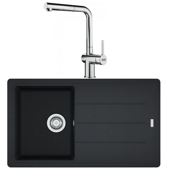 Franke Basis BFG 611-86 Nero Granit Evye-Active Plus Doccia 2.0 Krom Batarya Seti