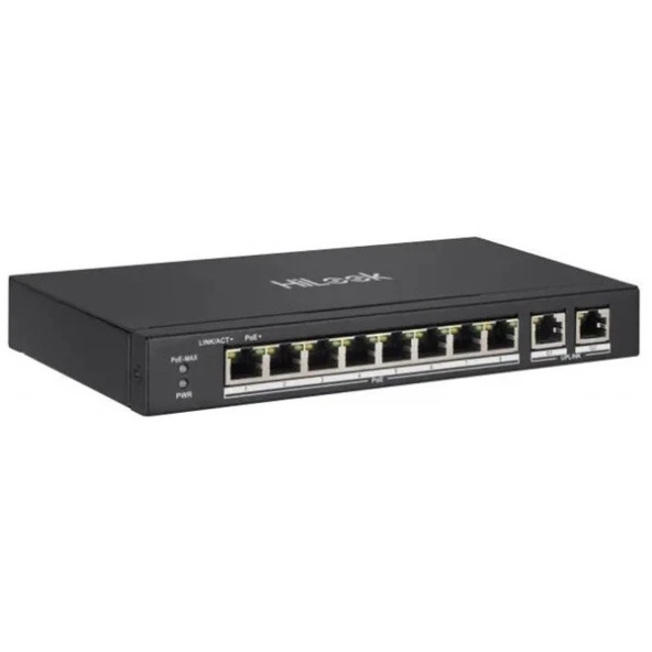 HILOOK 8port+2UPLINK 60w FULL PoE NS-0310P-60(B) 10/100 Yönetilemez Switch Long Range 250Metre - 1