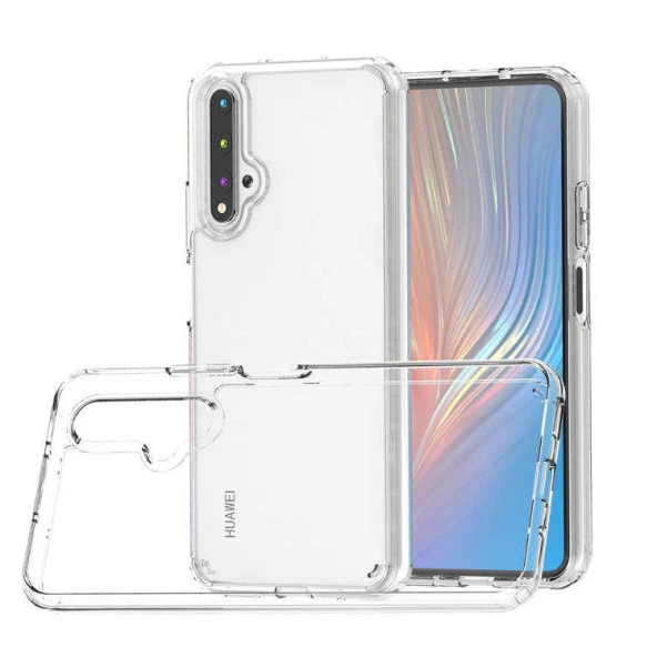 Huawei Nova 5T Kılıf Kamera Çıkıntılı Şeffaf Darbe Emici Sert Silikon Kapak (COSS)