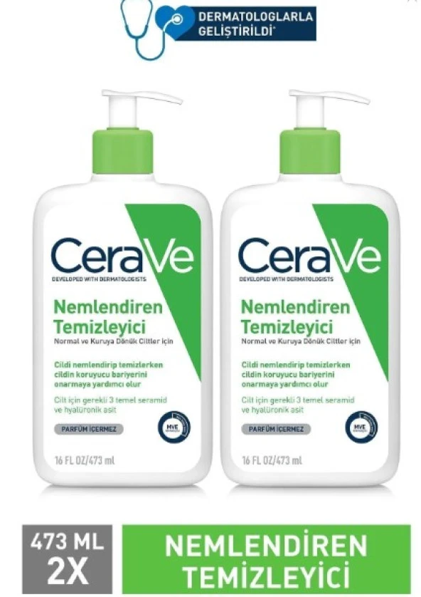 Cerave Hydrating Cleanser Normal ve Kuruya Dönük Ciltler İçin Nemlendiren Temizleyici 473 ml x 2 adet