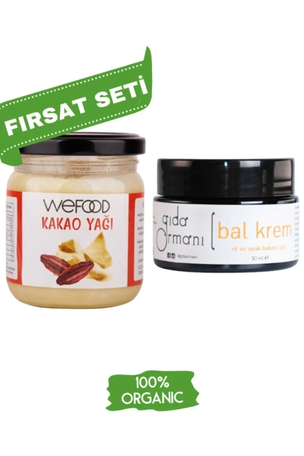 Organik Cilt Bakım Seti Kakao Yağı 150 ML + El ve Ayaklar İçin Bal Krem 30 ML