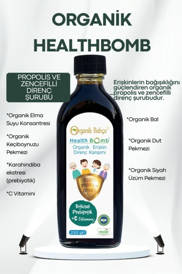 Healthbomb - Organik Propolis Ve Zencefilli Erişkin Direnç Şurubu