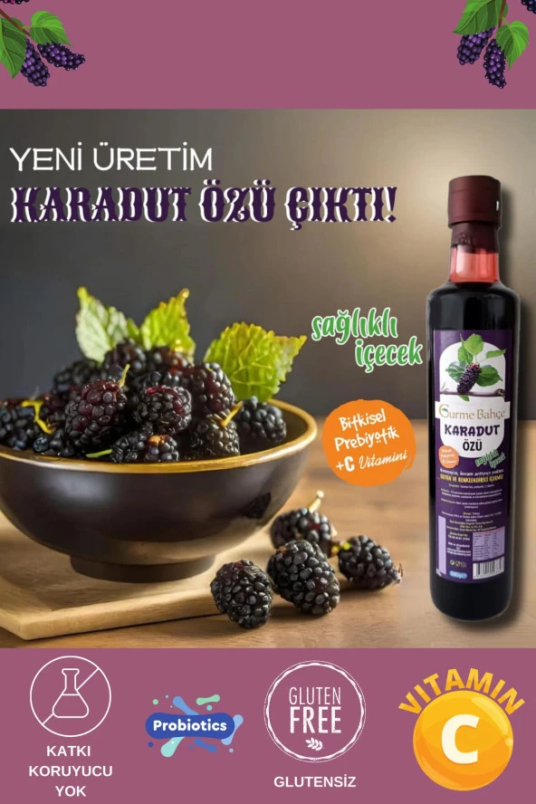 Soğuk Sıkım Karadut Özü - Keçiboynuzu Özü - Nar Ekşisi - Elma Sirkesi - Elma Konsantresi 5 x 680 gr - 2