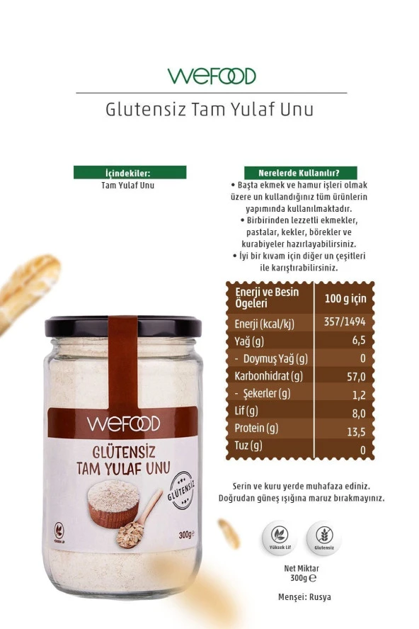 Glutensiz Tam Yulaf Unu 300 gr - 3