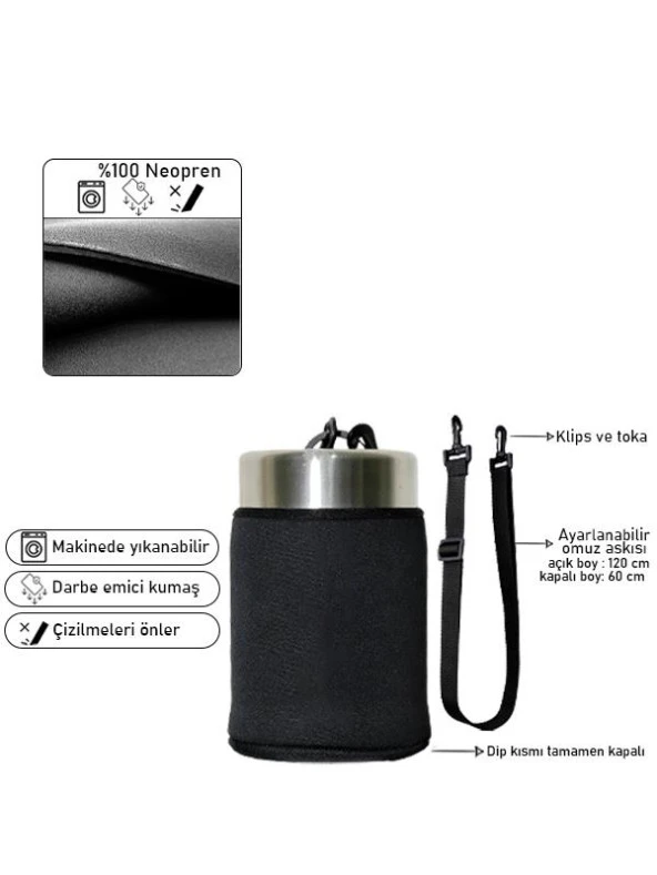 Safir Kamp Stanleye 0.40 Lt Kaşıklı Yemek Termosu İle Uyumlu Neopren Kılıf Omuz Askılı