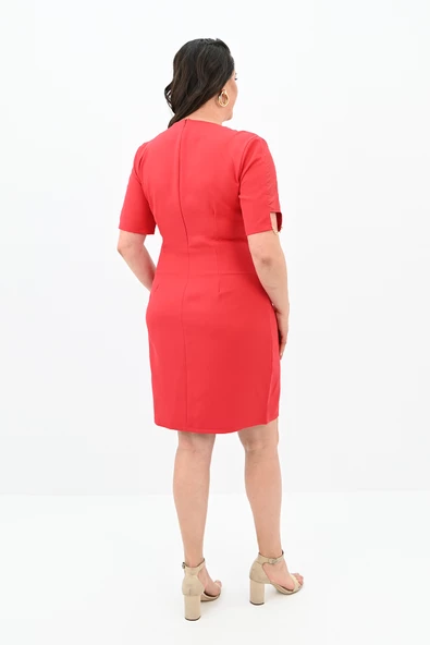 Kadın Büyük Beden Kısa Kollu Yaka Detaylı Elbise 5213-24 - 10