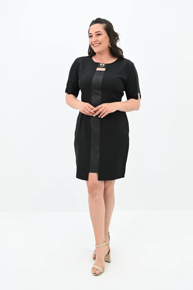 Kadın Büyük Beden Kısa Kollu Yaka Detaylı Elbise 5213-24 - 2