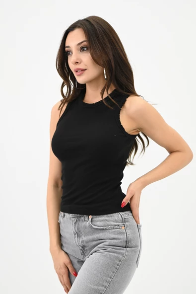 Kadın Bisiklet Yaka Kolsuz Bluz 1755-24 - 4