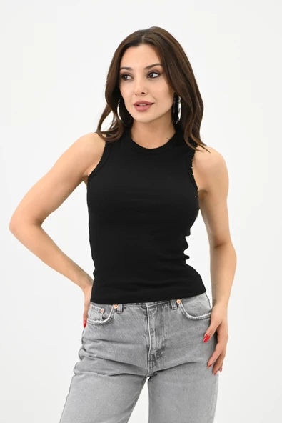 Kadın Bisiklet Yaka Kolsuz Bluz 1755-24 - 2