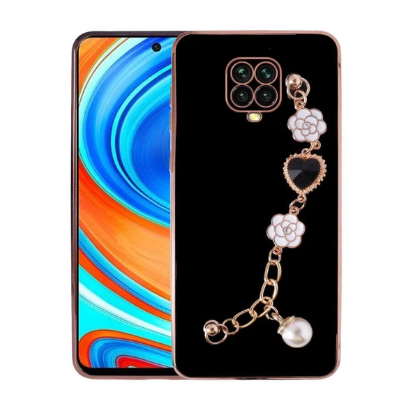 Xiaomi Redmi Note 9S Kılıf Çiçek Desenli Askılı Tutamaçlı Kamera Korumalı Kapak (TAKA)