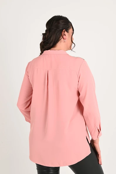 Kadın Büyük Beden Omuz Taş Detaylı Gömlek 1687-24 - 10