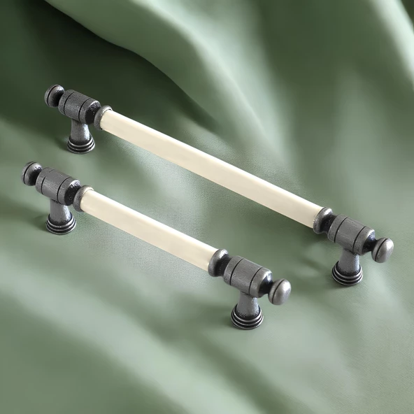 Limira Gerçek Porselen Sedef Eskitme Antik Gümüş 128 mm Mobilya Mutfak Dolap Kulpu Kulbu Kulpları - 4