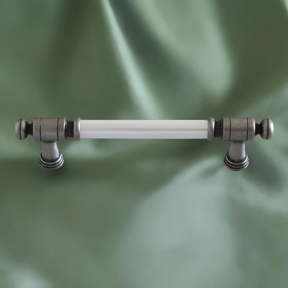 Limira Gerçek Porselen Sedef Eskitme Antik Gümüş 128 mm Mobilya Mutfak Dolap Kulpu Kulbu Kulpları - 5