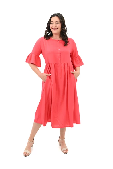 Kadın Büyük Beden Düğme Detaylı Elbise 5241-25 - 8